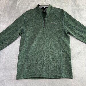 Eddie Bauer Mens M Quarter Zip Pullover Green Heather Performance Sweater Preppy